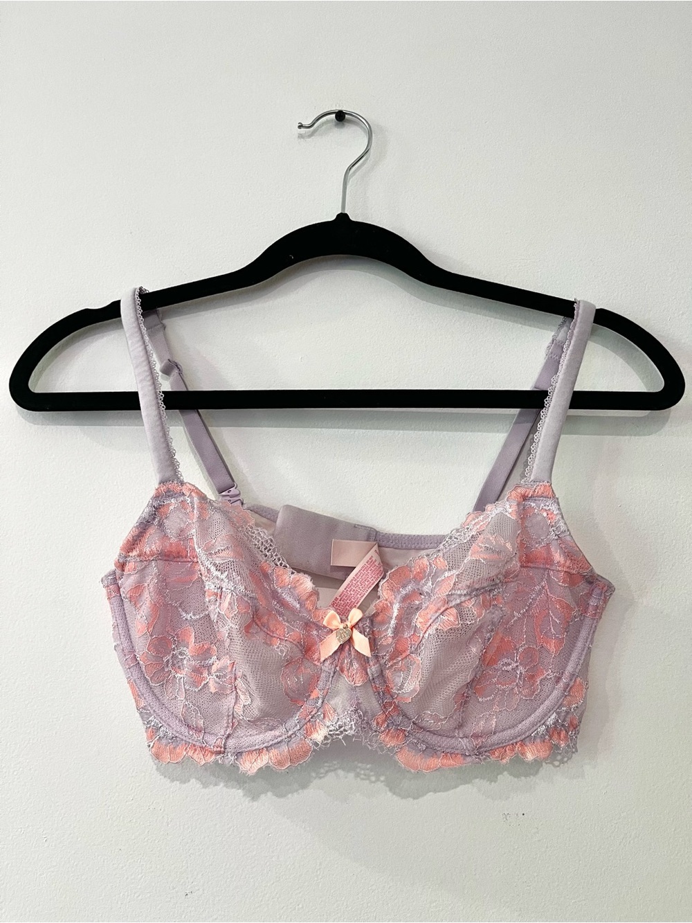 Victoria's Secret Body Unlined Demi Balconette Pink Purple Floral Lace Bra 34D